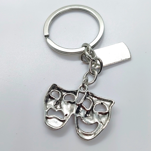 Silvertone Bag Charm Keychain Drama Masks Theatre Comedy Tragedy New FAD - Picture 7 of 7